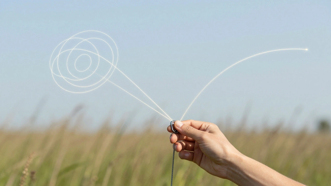 A hand adjusting a kite's tow point with glowing flight paths showing improved stability after tuning.