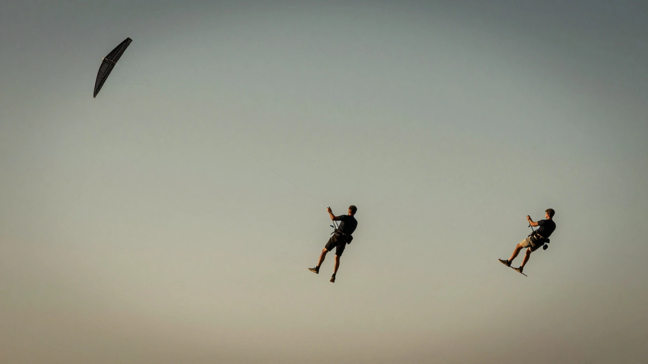 Three kite flyers showing the difference between unregulated, basic, and advanced tension control systems in flight.
