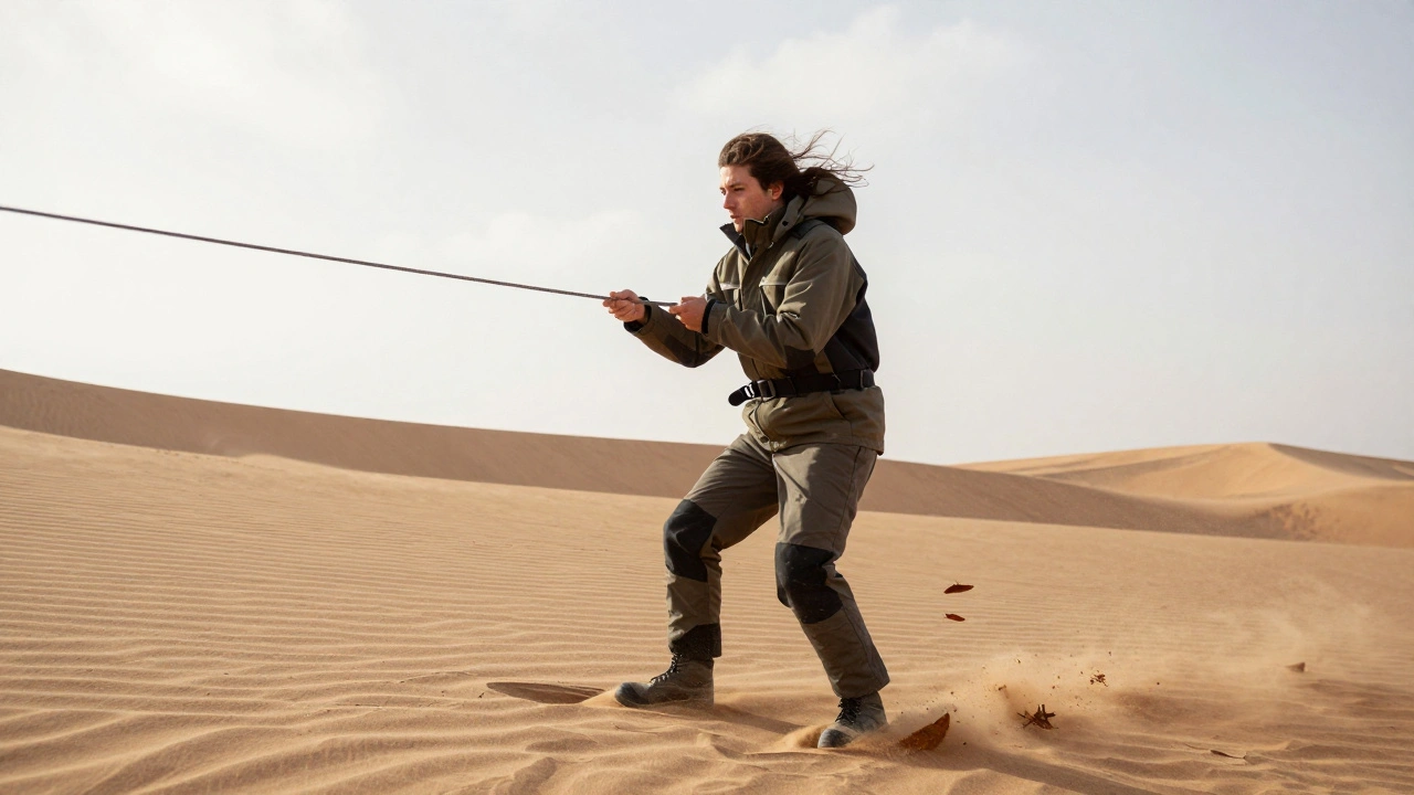 Pilot using relaxed posture to manage kite in high wind
