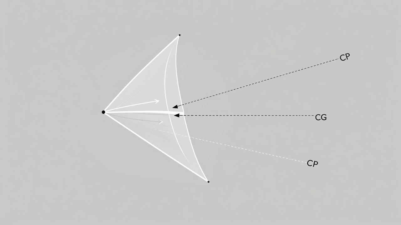 Diagram of kite aerodynamics showing center of gravity