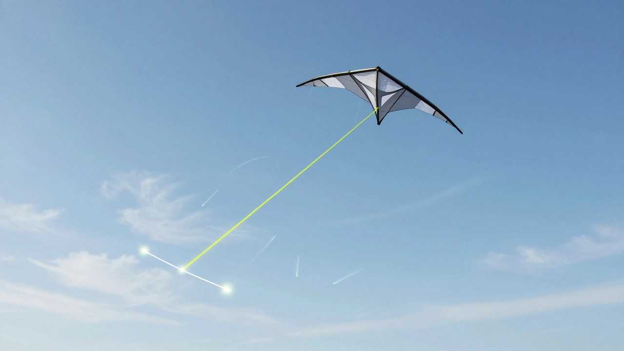 Kite flying with visualized aerodynamic forces and highlighted bridle
