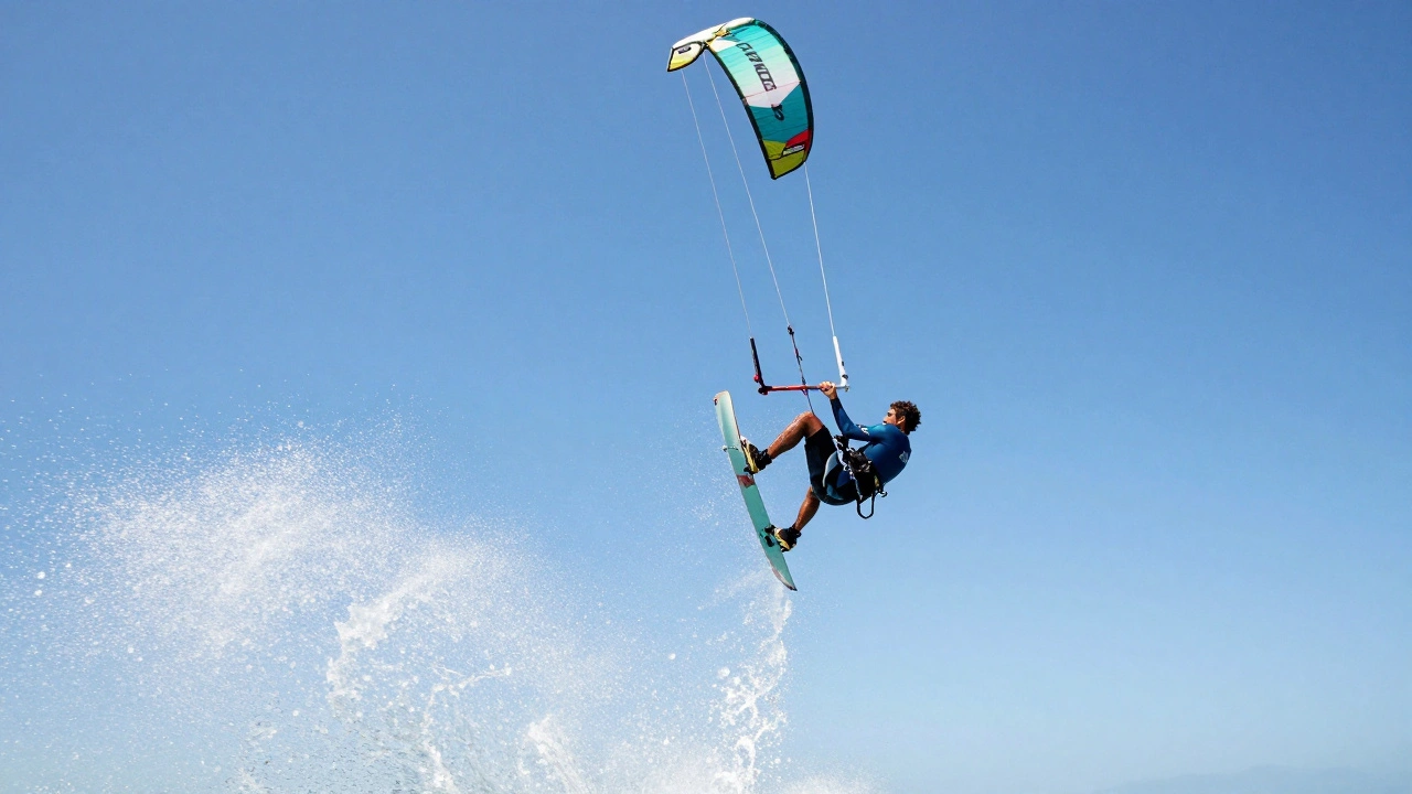 Kitesurfer executing a precise backroll with taut zero-stretch lines