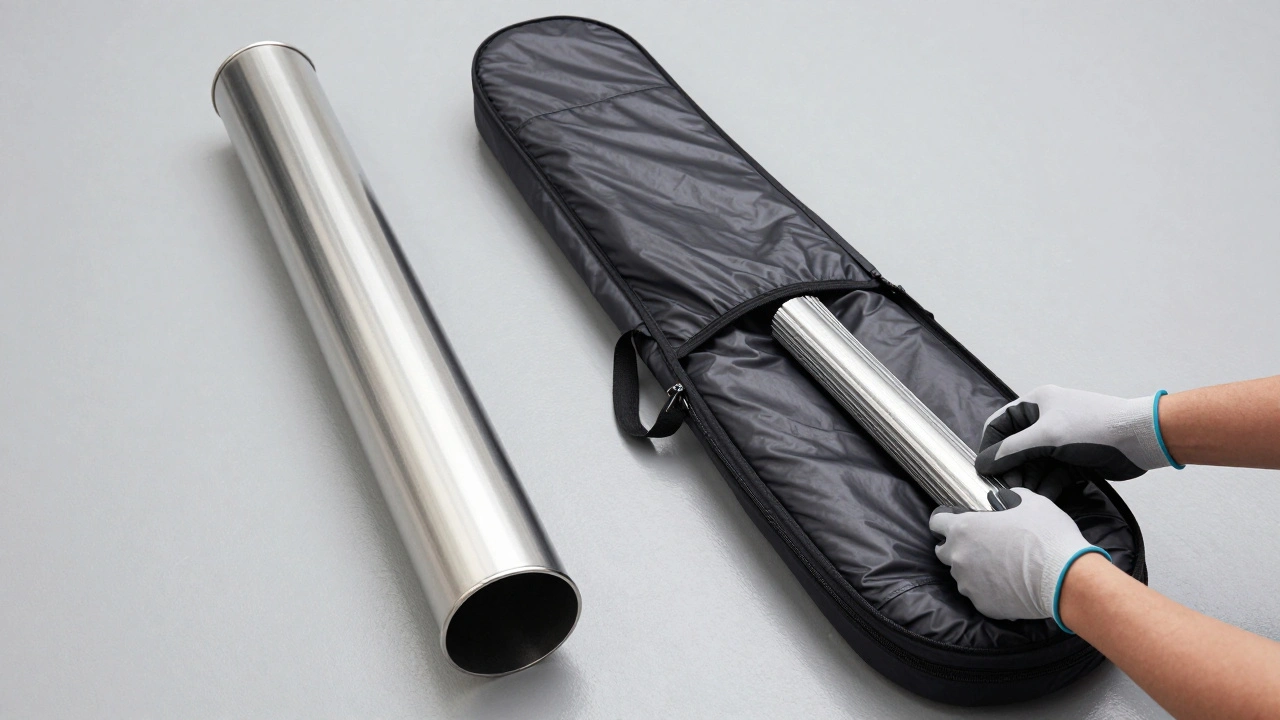 Rigid kite tube and soft padded bag displayed as packing options