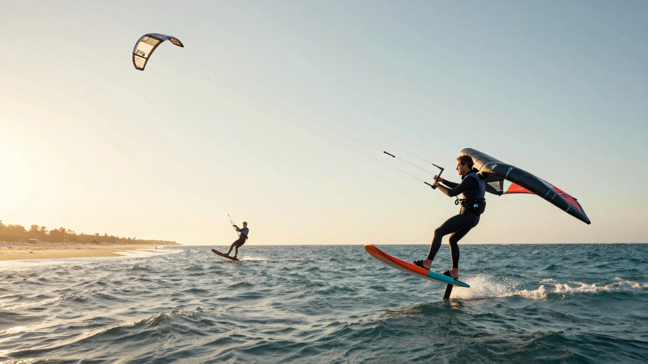 Split view showing relaxed cruising versus precise foil kiting styles