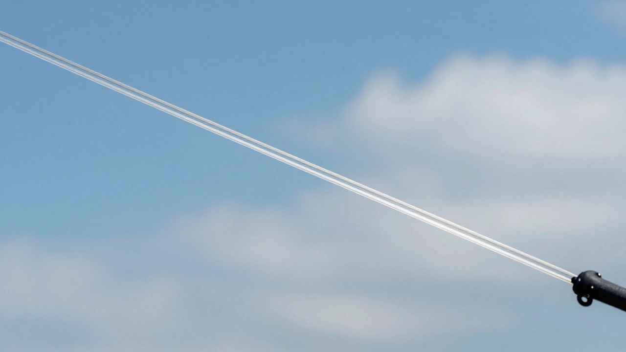 Close-up of taut kite lines against sky