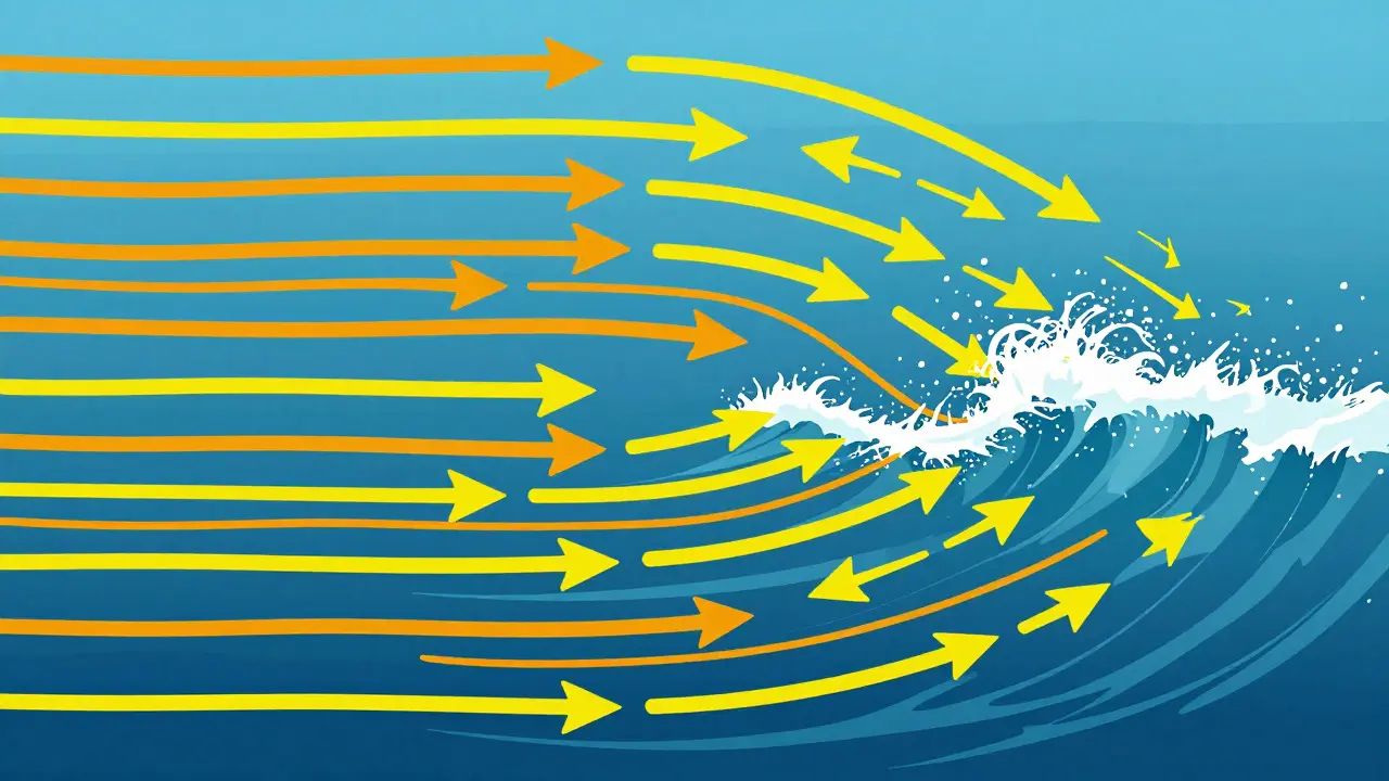 Abstract illustration showing the difference between smooth and choppy water based on wind direction