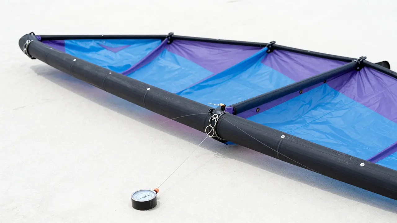Close-up of LEI kite structure showing inflated leading edge and bridles