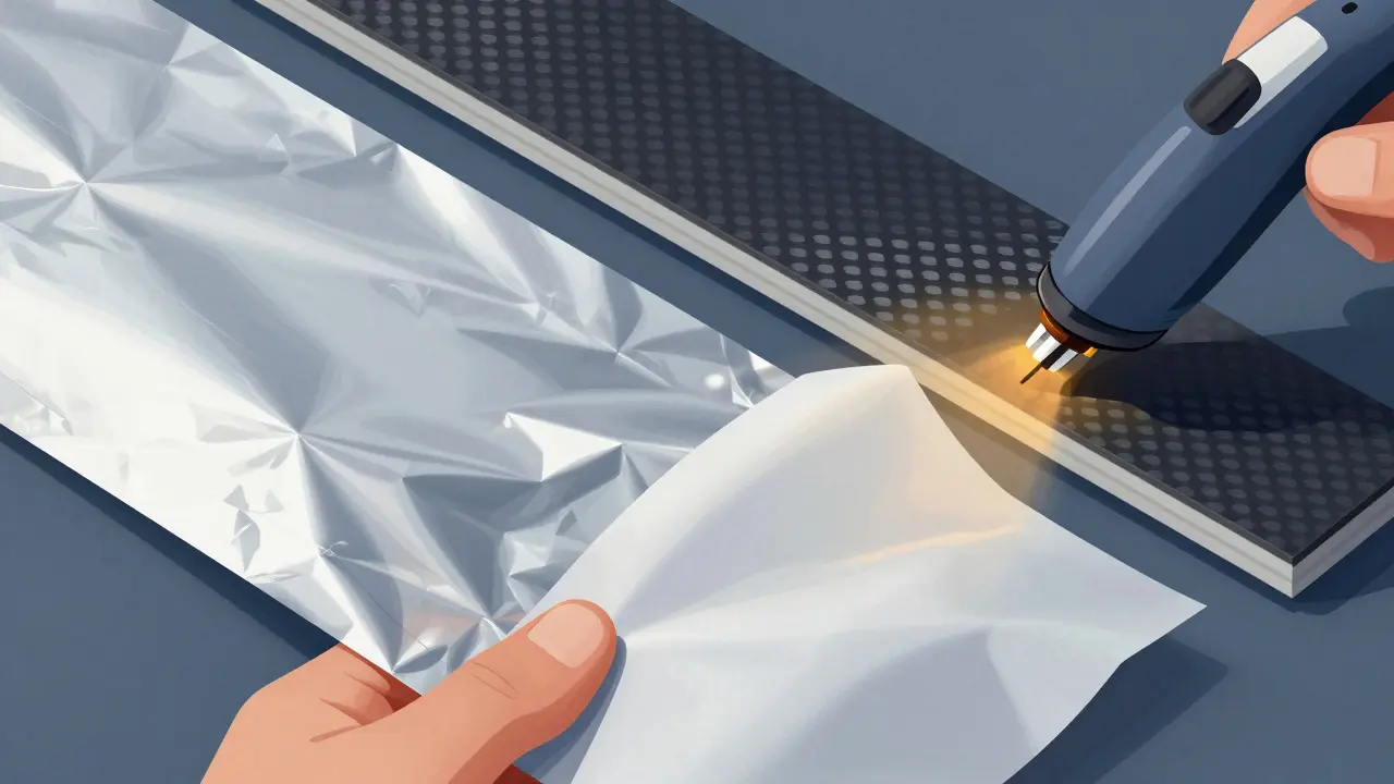 Comparison of stiff Mylar and flexible polyester films with heat sealing tools