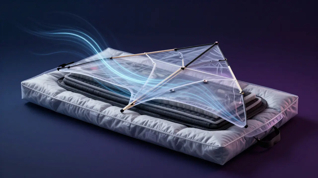 Cross-section illustration showing force absorption in padded kite packaging