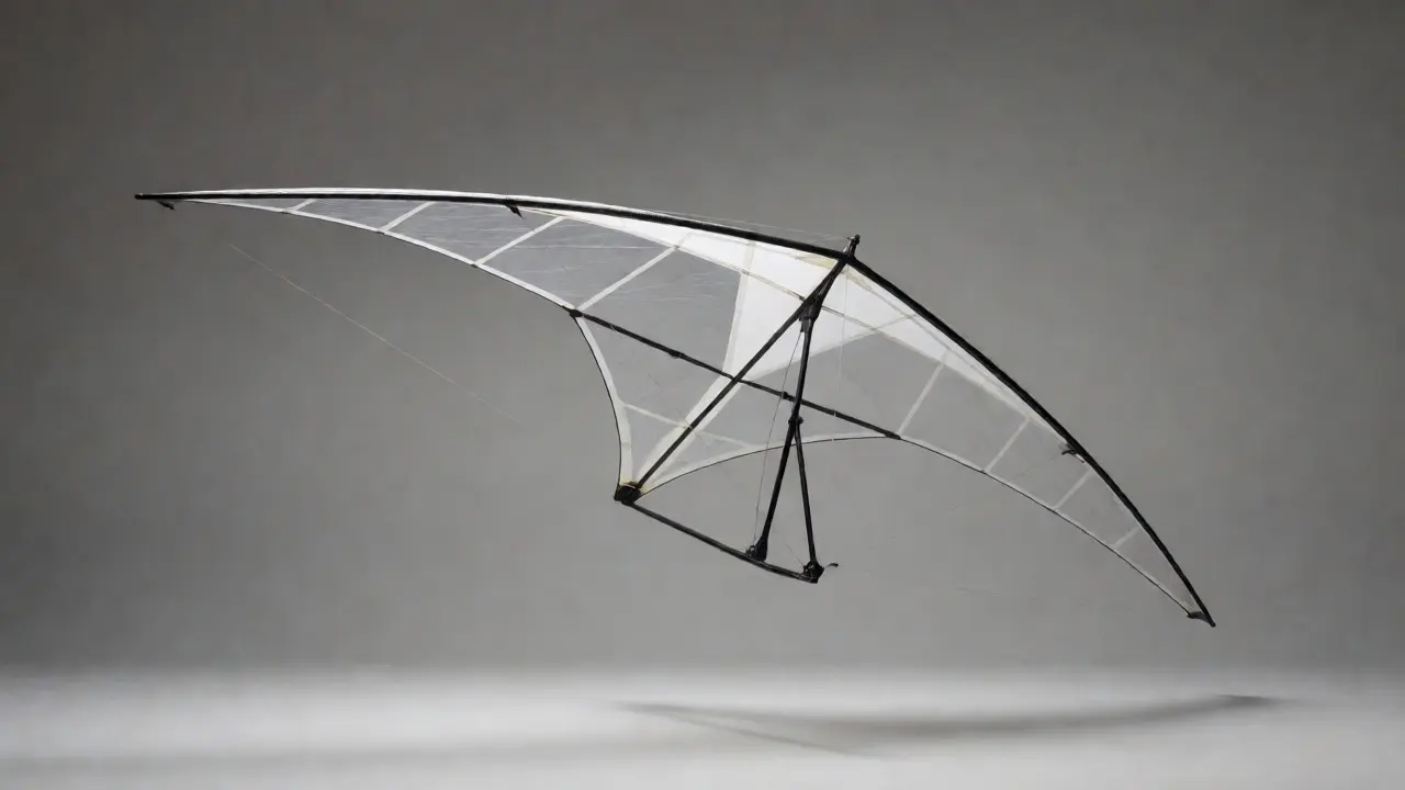 Detailed view of carbon fiber and film indoor kite components