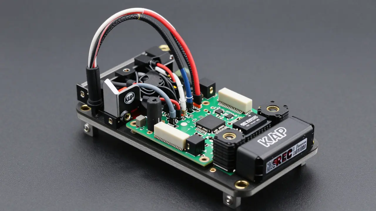 Detailed view of shielded wires and sensors in a KAP rig