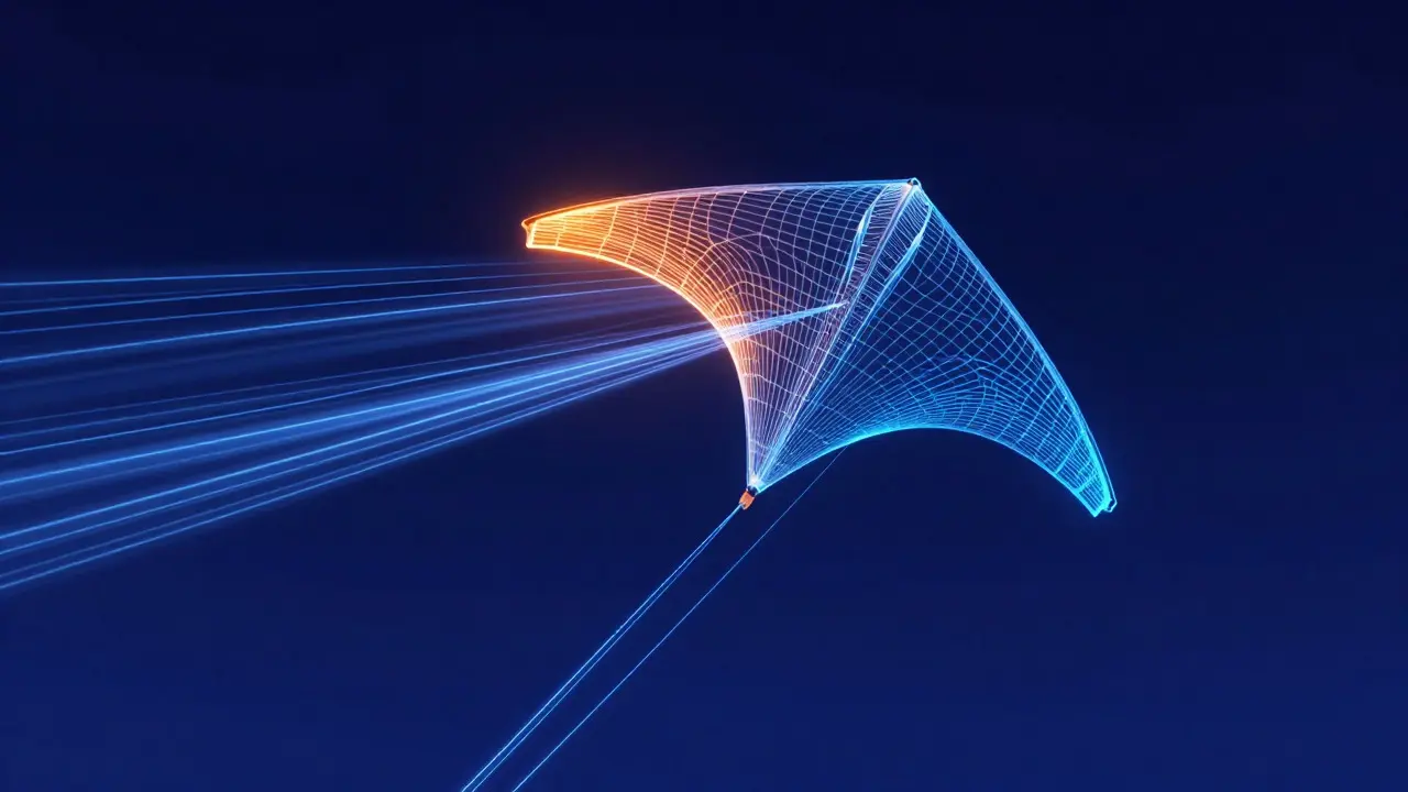 Diagrammatic illustration showing aerodynamic forces on a spinning kite
