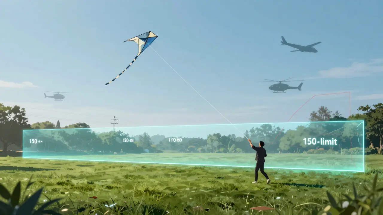 Illustration showing a kite hitting an invisible altitude barrier in the sky