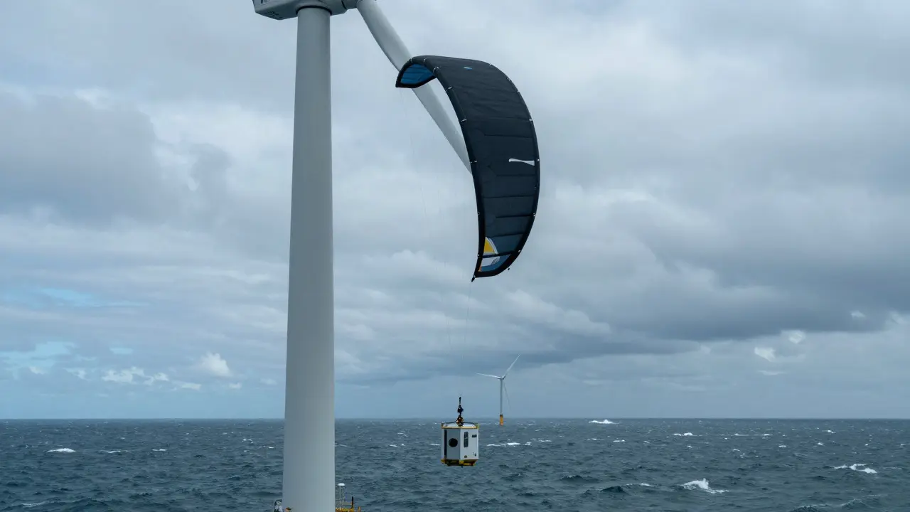 Kite delivering maintenance equipment to offshore wind turbine