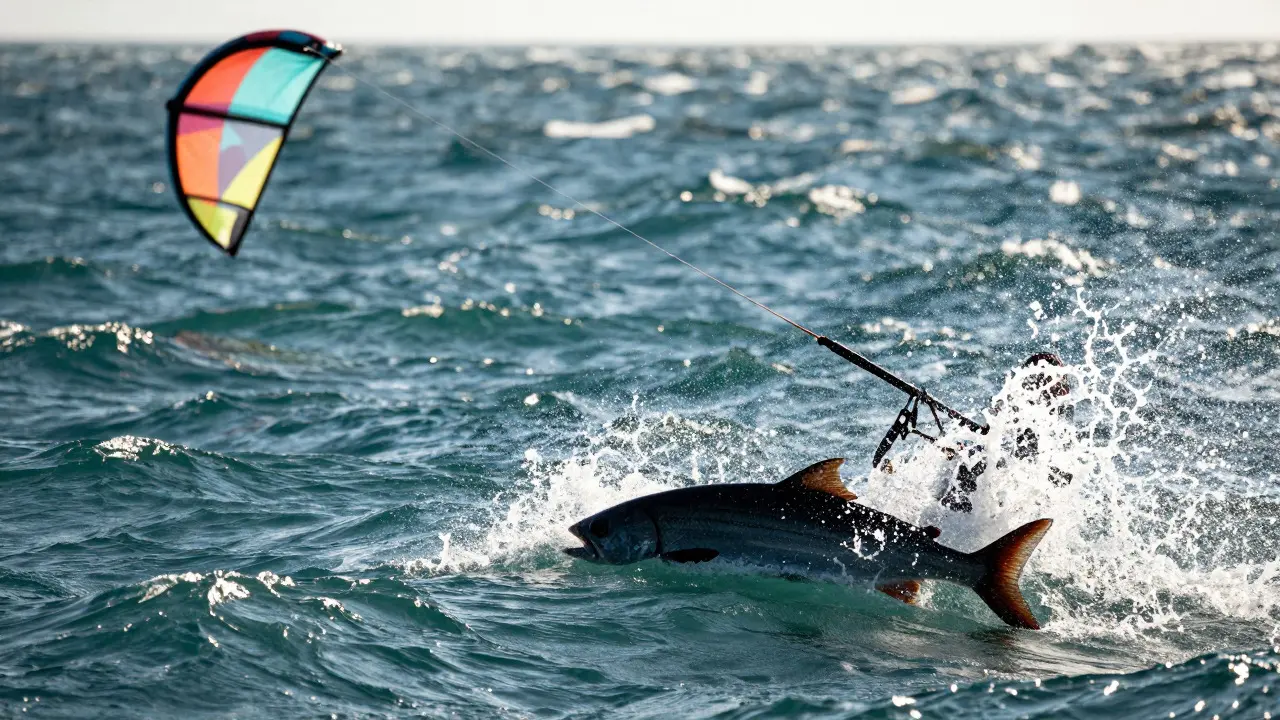 Kite straining against a fish pulling underwater