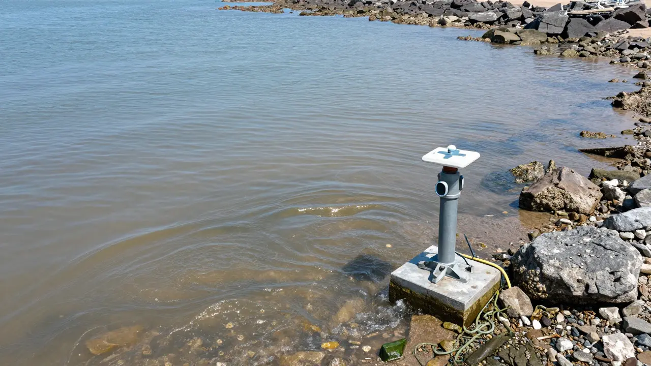 Visual representation of rising tide levels and water depth along a rocky coastline