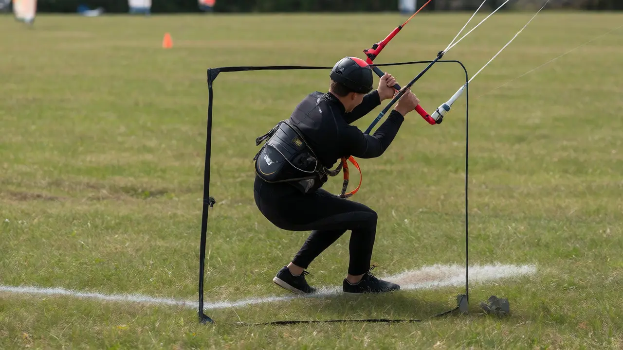 Flyer executing a sharp corner turn on a competition field with precise footwork.