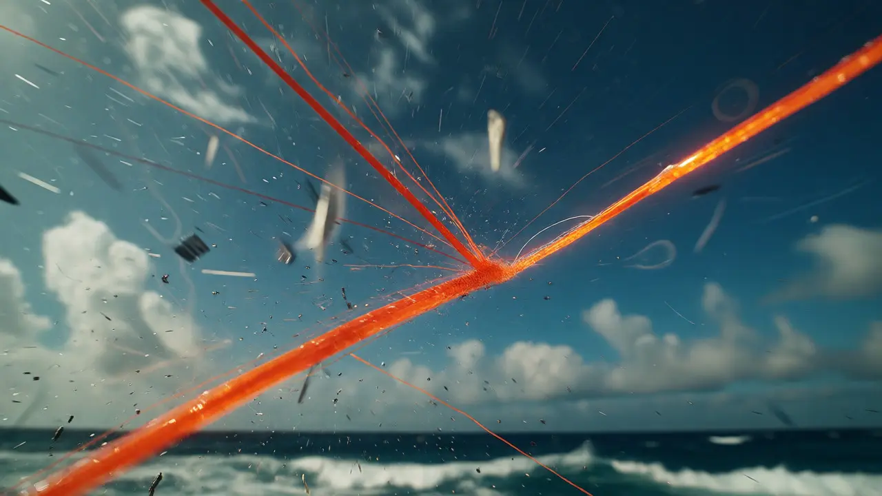 Kite line snapping and recoiling rapidly