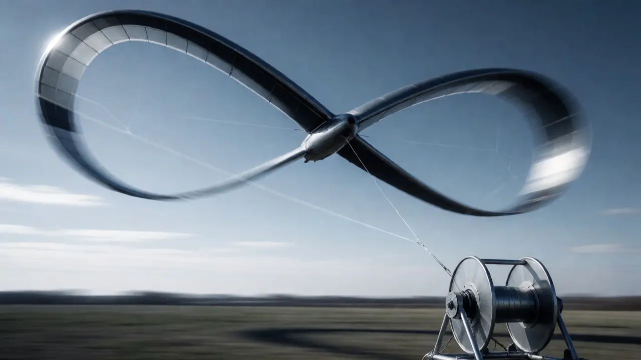 Kite tracing figure-eight patterns while pulling a ground winch