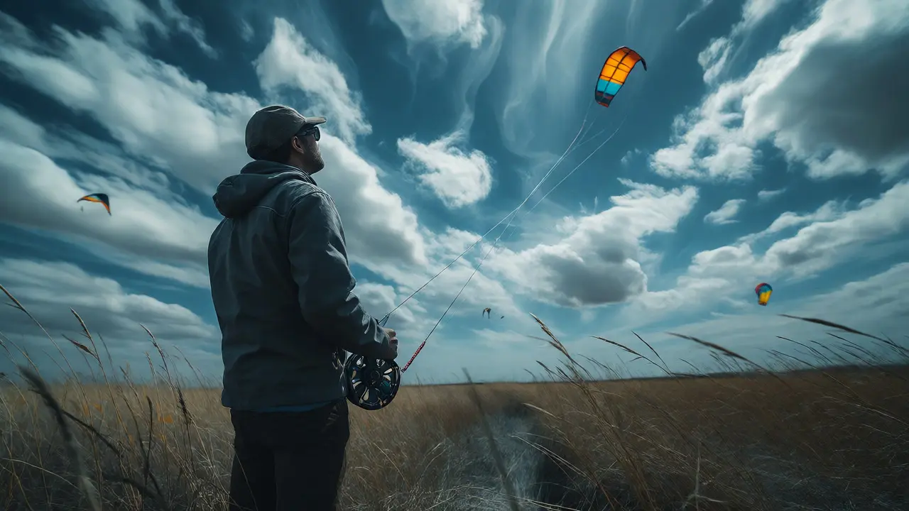 Pilot watching kites in the sky to read wind conditions