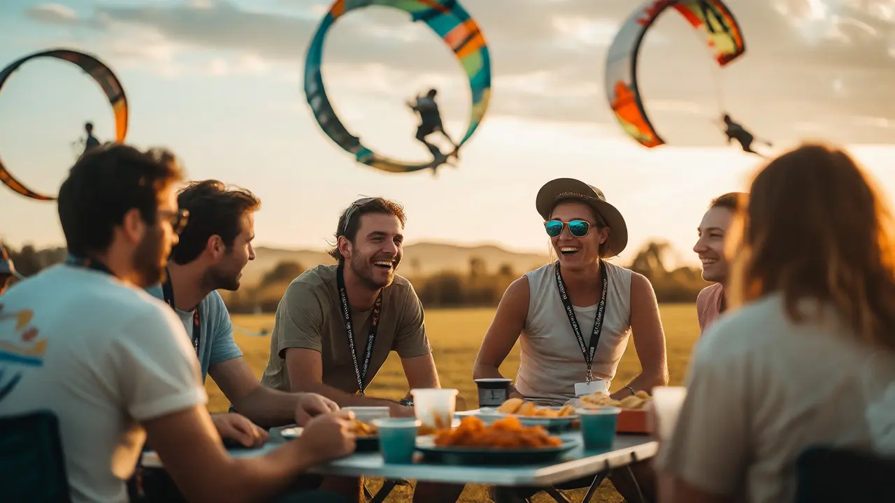 Volunteers eating and bonding during a festival break
