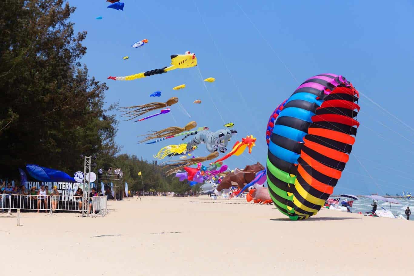 Photo of large and small kites on Thailand beach